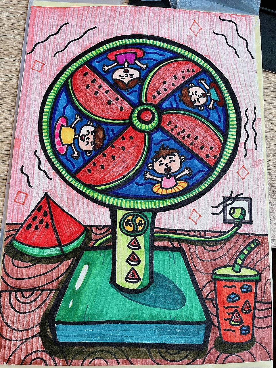 儿童画《西瓜风扇》 夏天的风是西瓜味的91