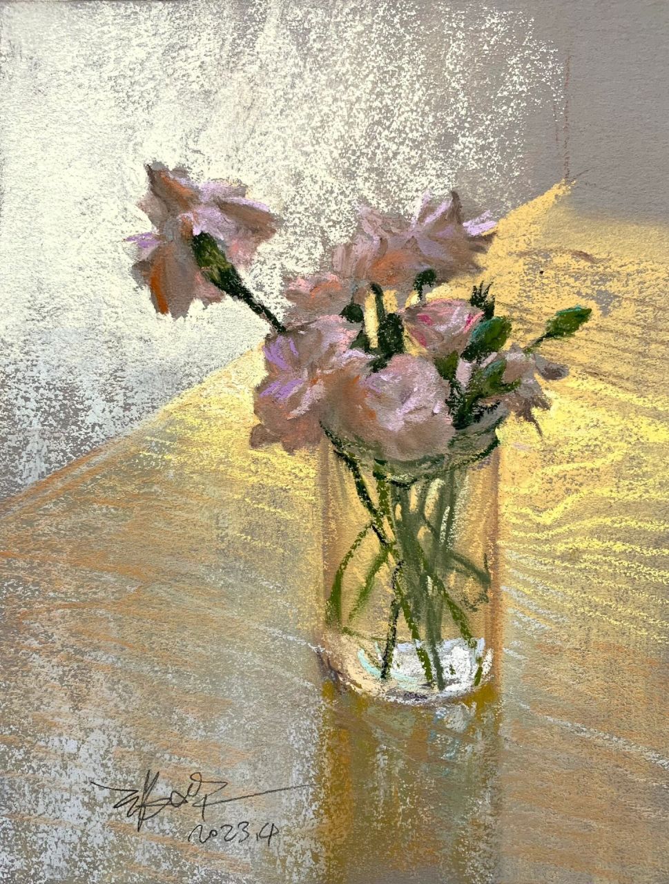 色粉画一瓶小花