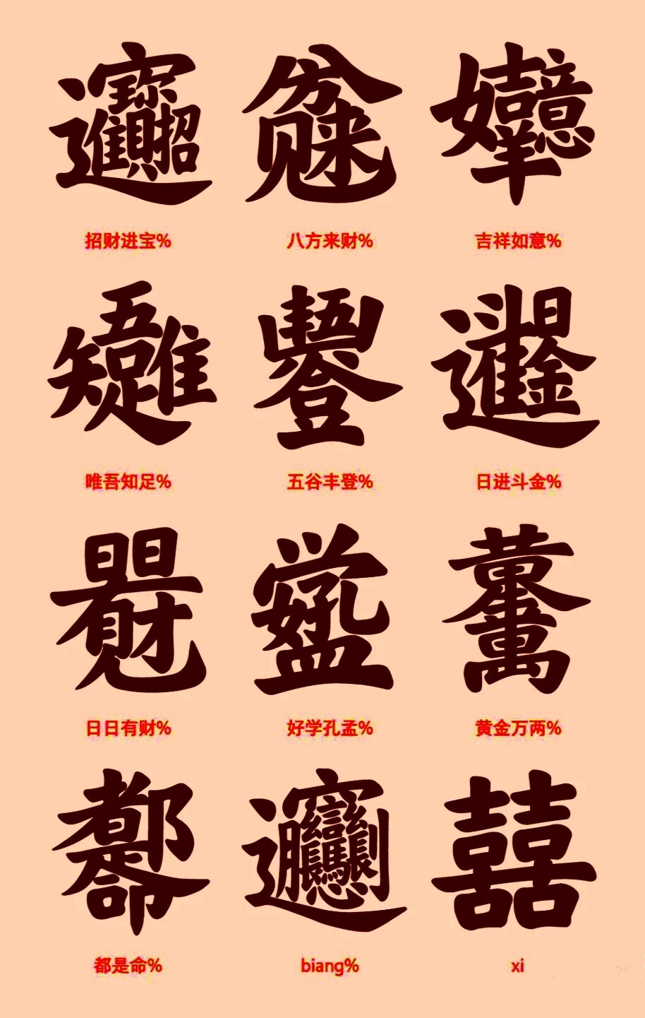 吉祥字,合体字.过年写写挺好玩!