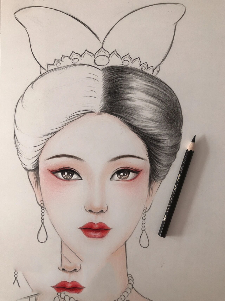 素描化妆美人图头发图片