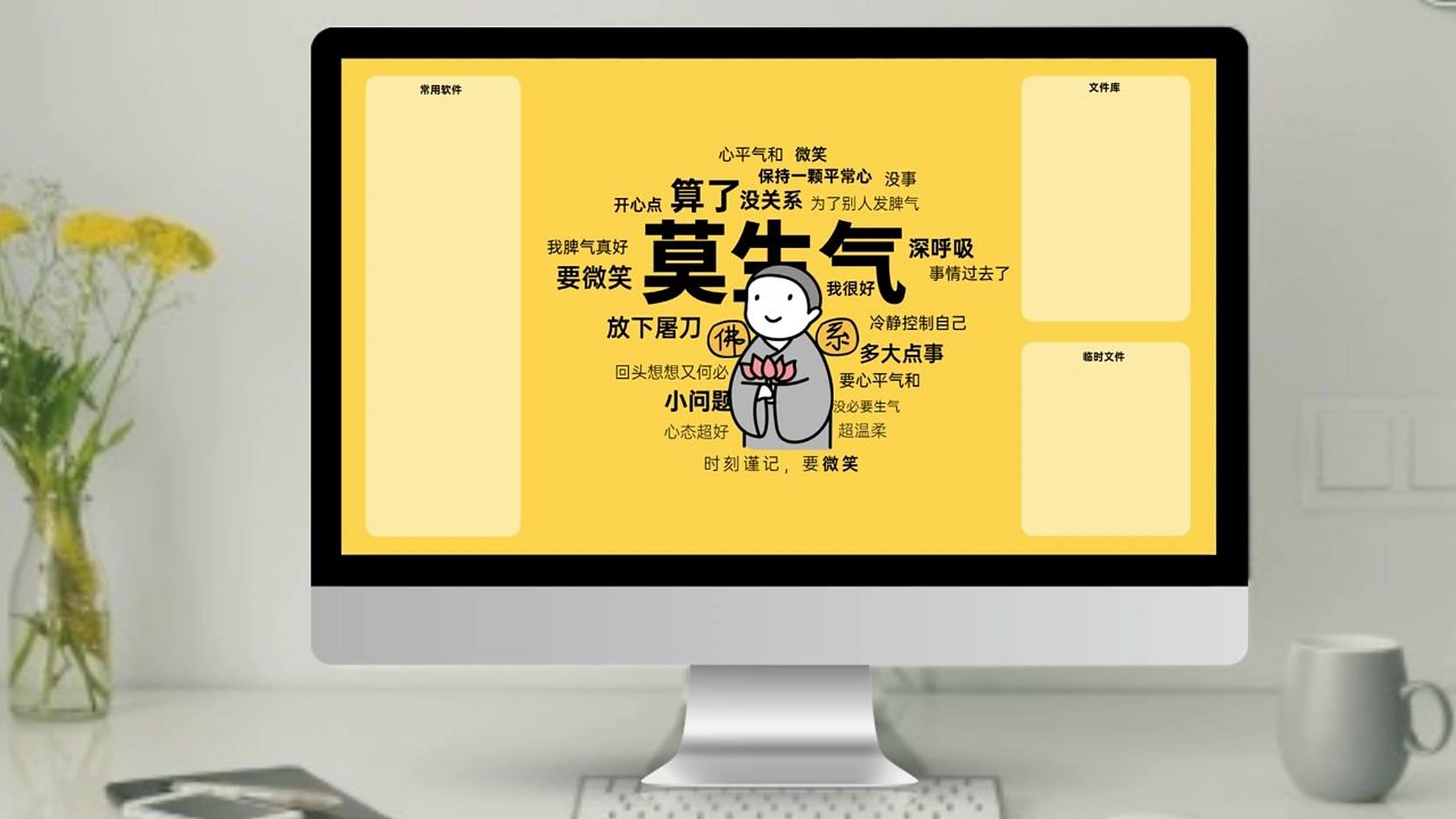 莫生气|佛系|办公电脑|桌面分区壁纸