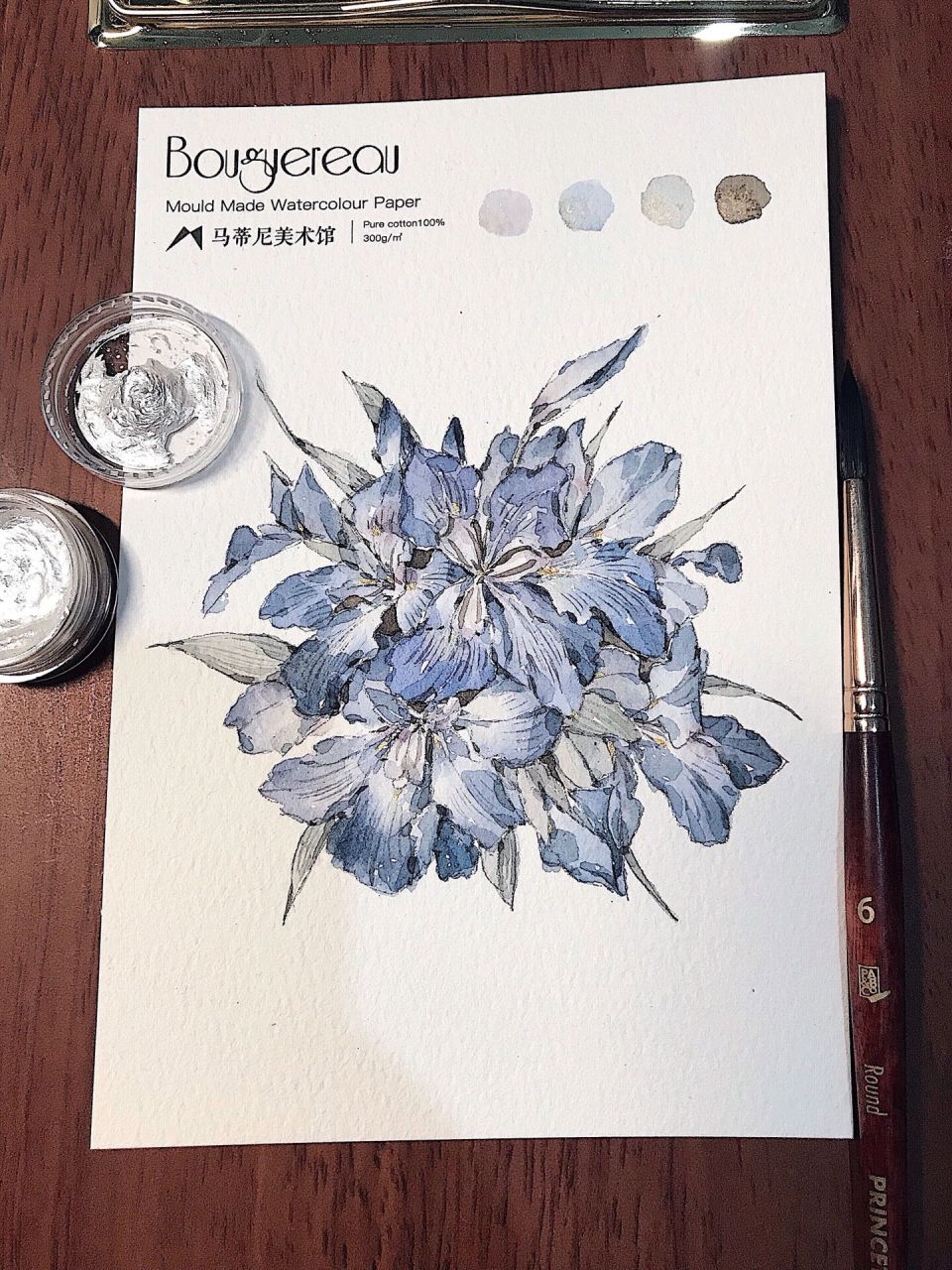 蓝色调鸢尾花,水彩过程(有线稿) 试试我的新画纸,300g中粗纹,有多种不