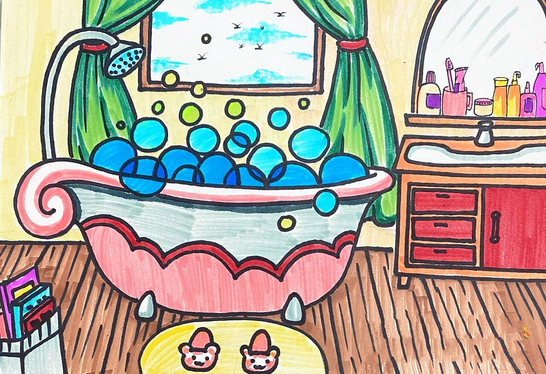 儿童画-养生的浴缸09