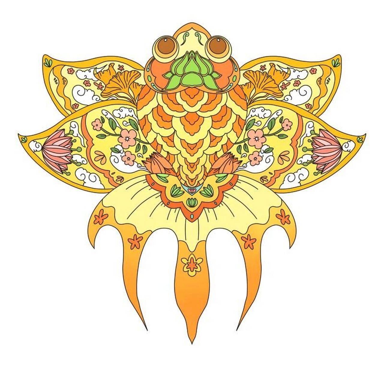 风筝免抠‖古风纸鸢手绘插画免抠素材②  黄粉色系古风风筝简笔插画