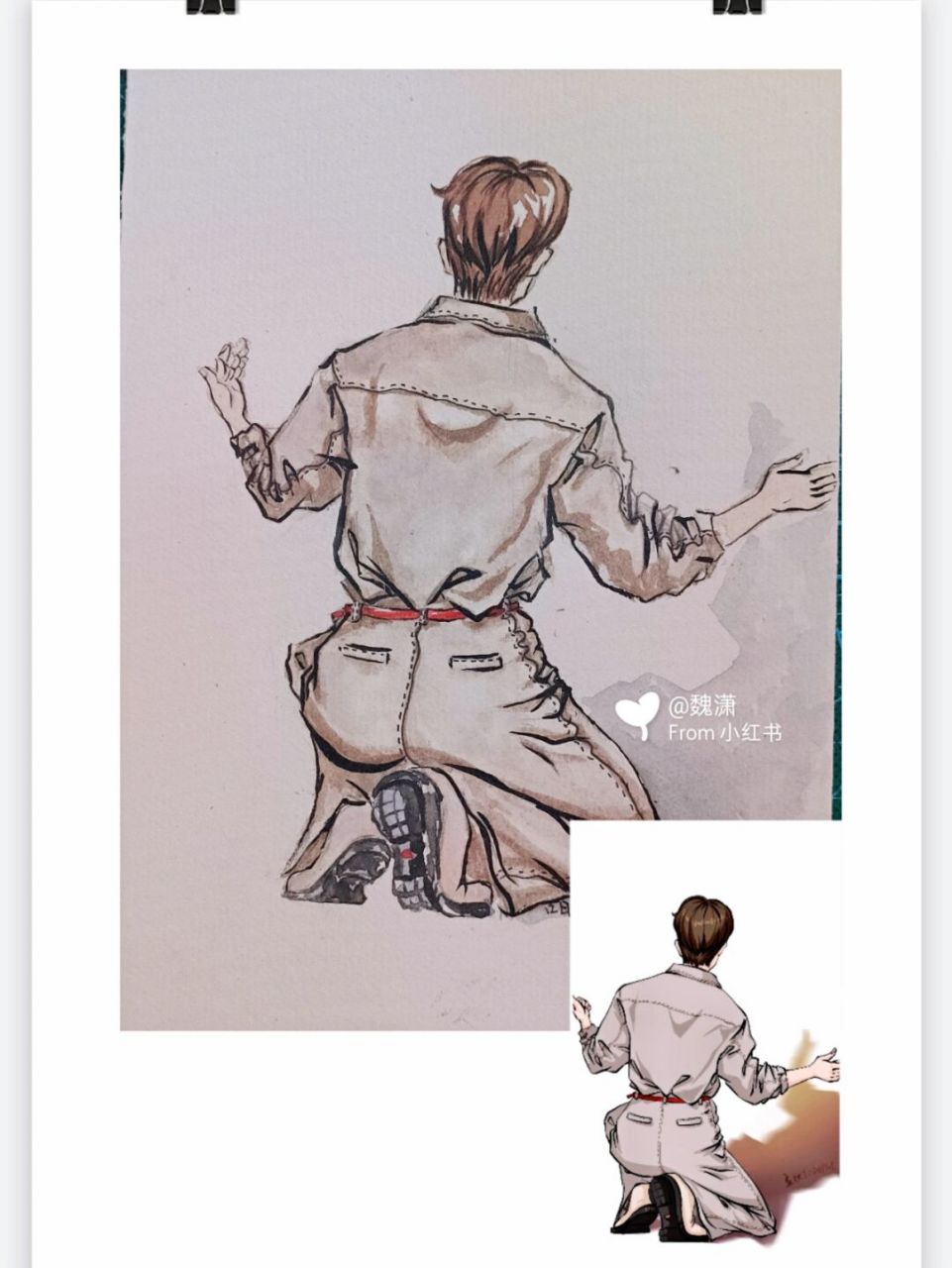 水彩14~战战合影背影 #原创水彩# #自学水彩# #水彩# #水彩画教程