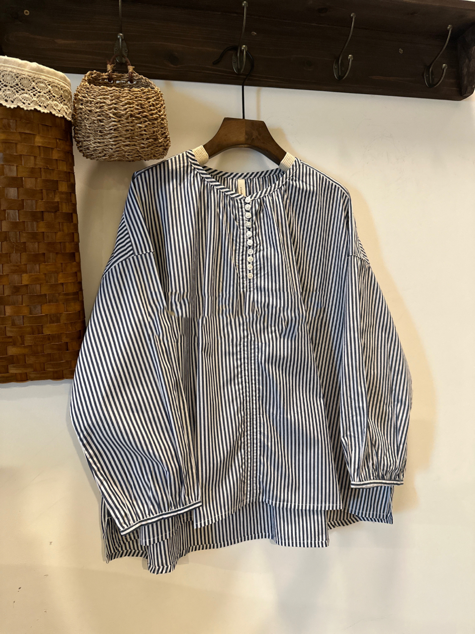 日本小众品牌 9591春季 新款 现货 cloud nine 日系圆领蓝白条纹