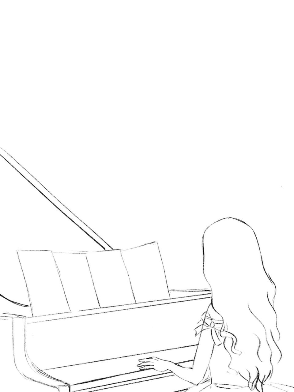 弹钢琴的少女丨背影侧影丨速写丨线稿 你们想先要哪张的上色呀!