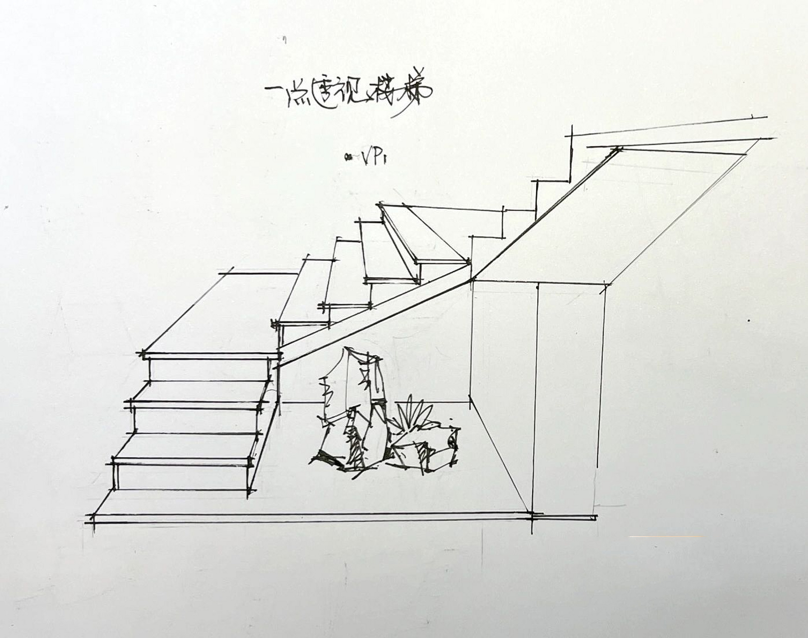转角楼梯详细画法 一点透视