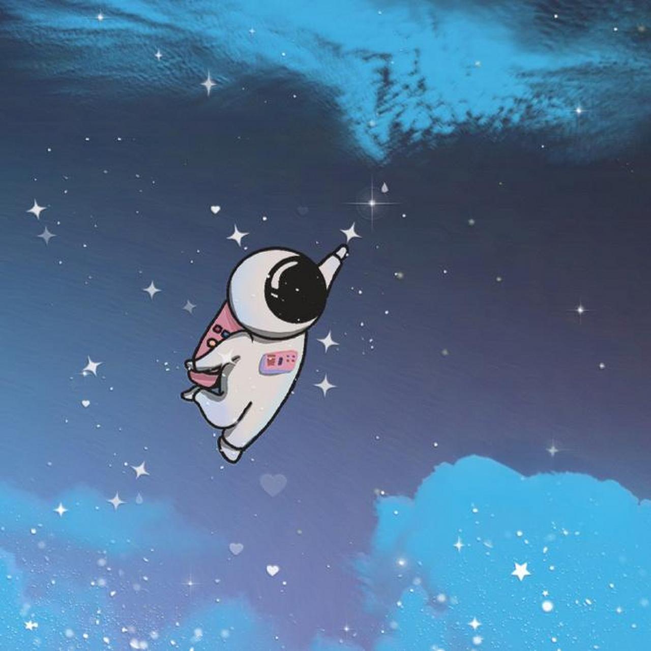 太空人卡通图片 👨‍🚀宇航员在宇宙里数星星,我透过窗子对着