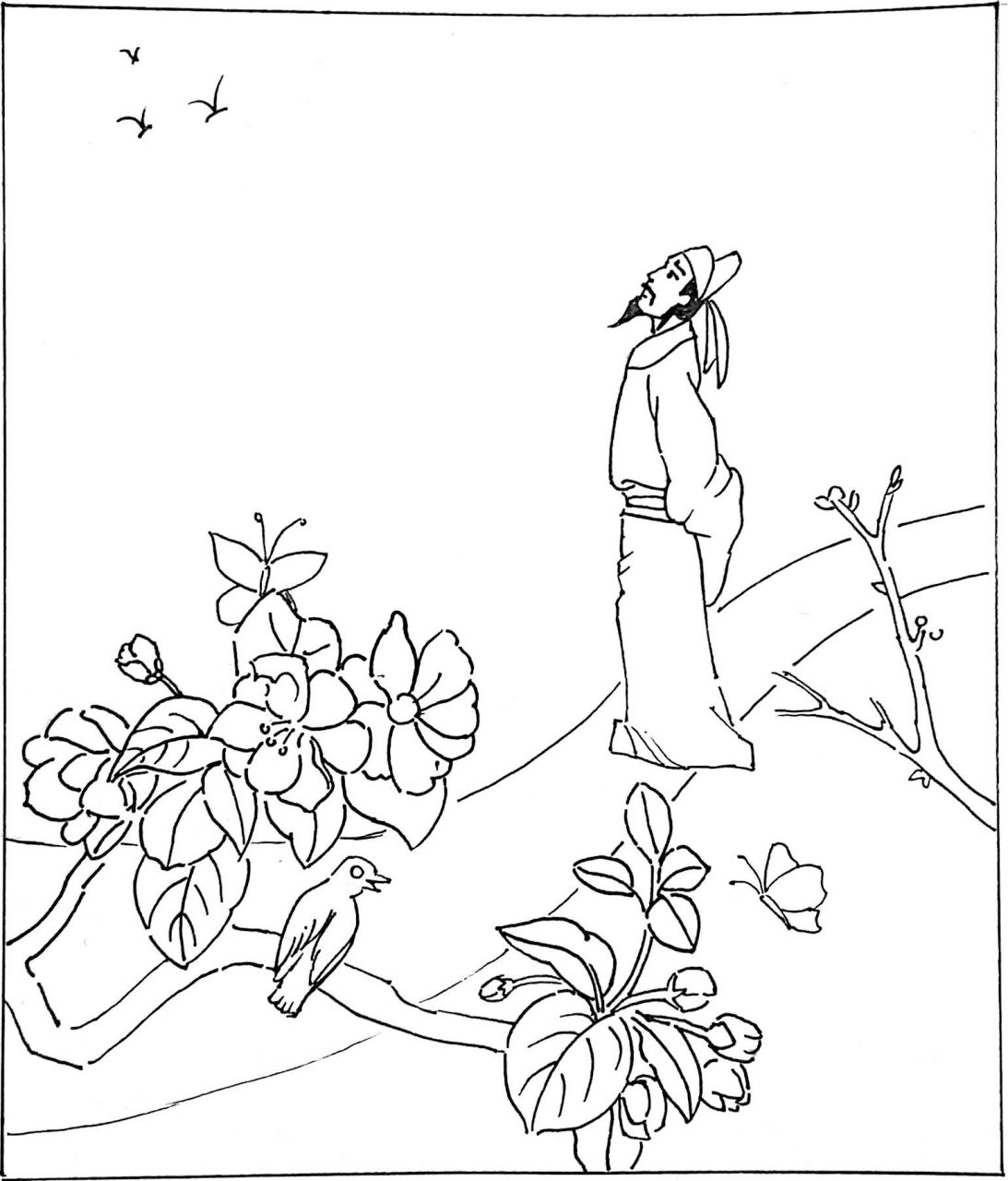 【诗配画】手绘《江畔独步寻花》 黄四娘家花满蹊,千朵万朵压枝低.