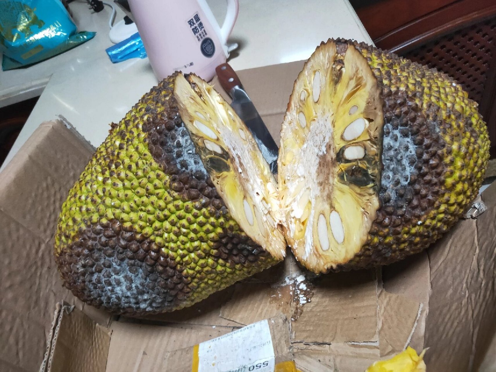 菠萝蜜踩坑大结局 卖家叫我继续等,等到周三,奈何它已经越来越烂,花毛