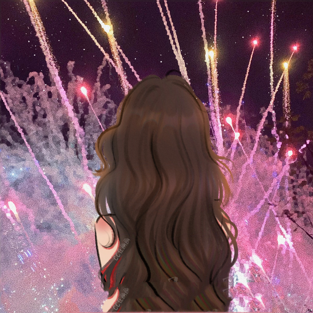 看烟花背影女头 背景参考网络图片