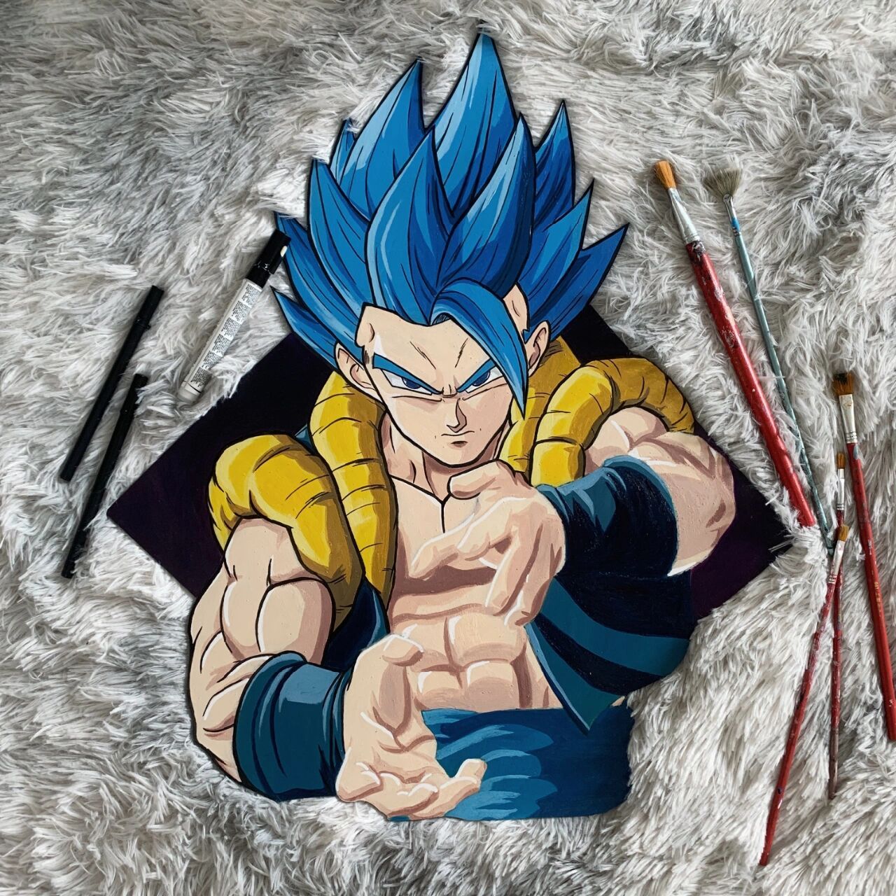 丙烯画|龙珠最帅赛亚人|附绘画过程 尺寸50cm高