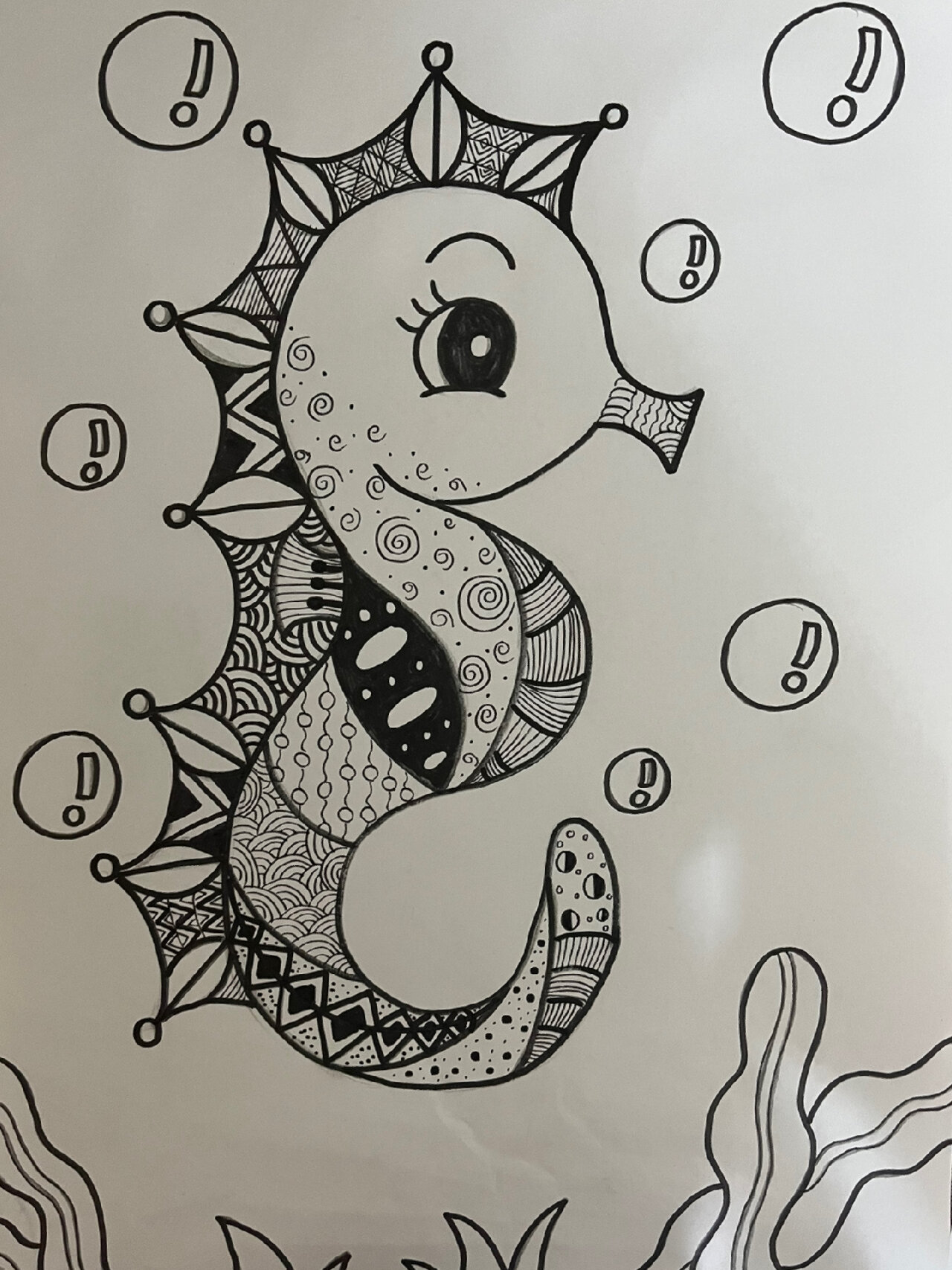 海马黑白线描装饰画 #装饰画# #线描# #海马# #黑白# #创意美术