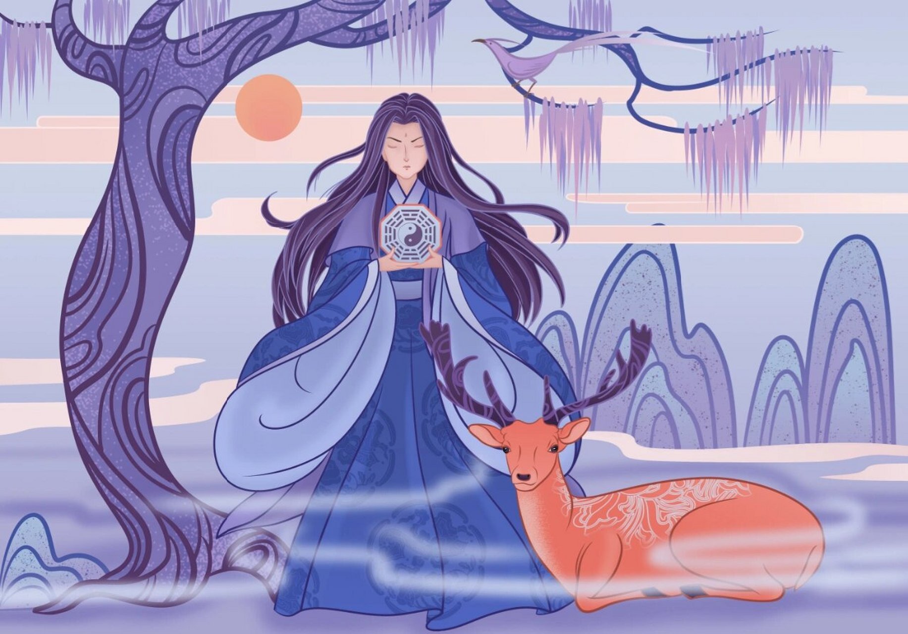 古风插画《伏羲》 古风人物插画 工具:sai勾线 ps上色