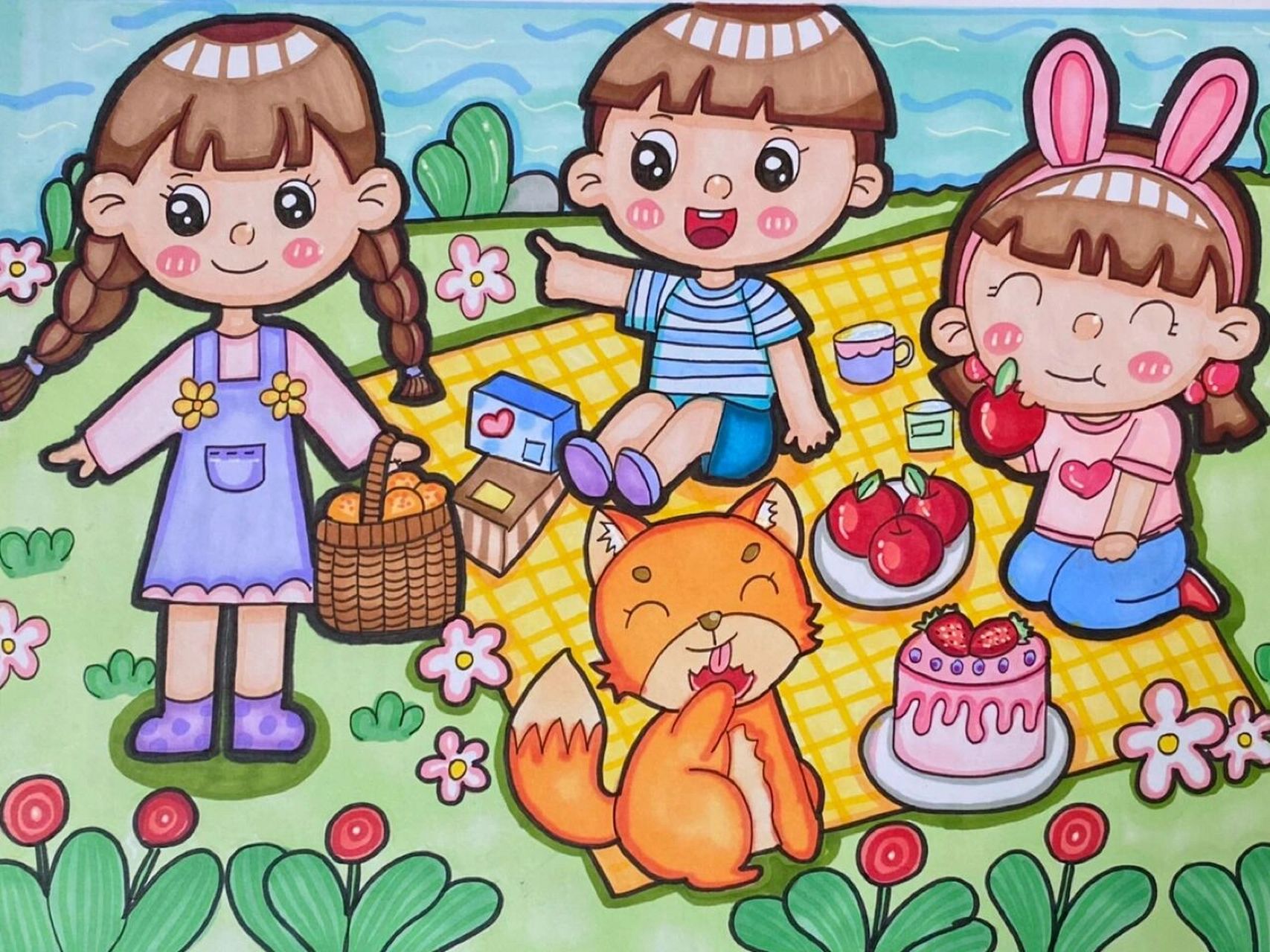 老师画里的素材拼凑起来的,多加了几个人物,把小场景图画成了大场景