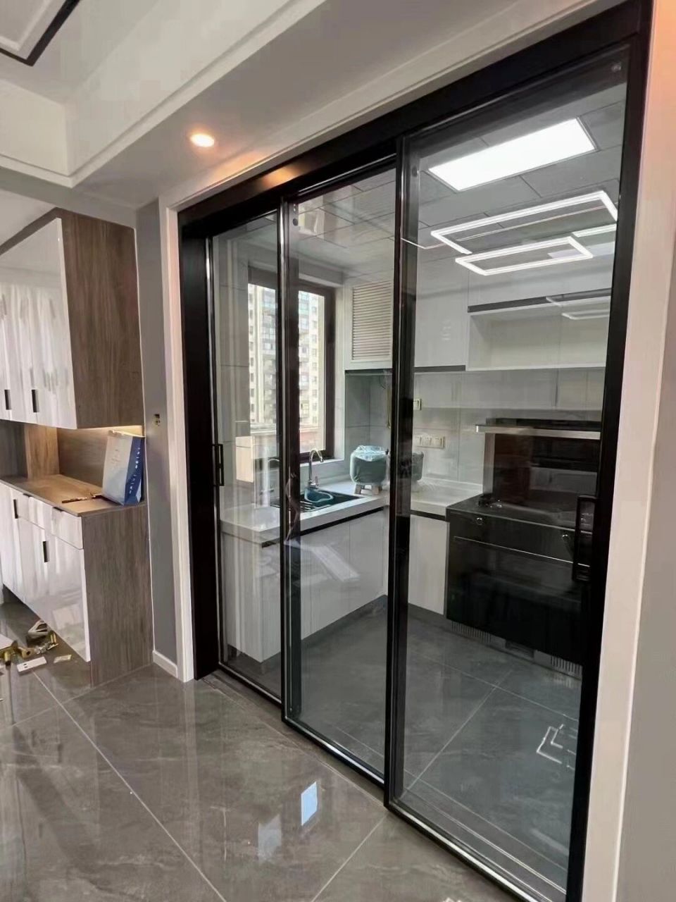 三联动极窄厨房推拉门滑门玻璃门移门488 三联动极窄厨房推拉门滑门