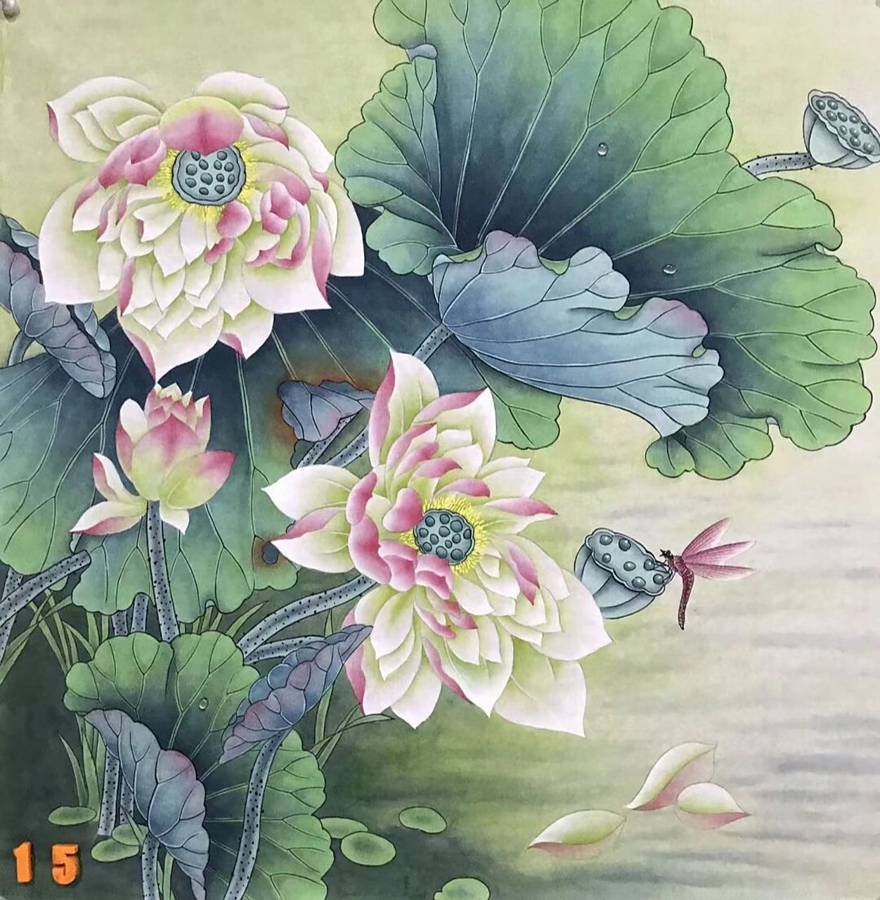 四尺斗方工笔荷花69*69 四尺斗方工笔荷花