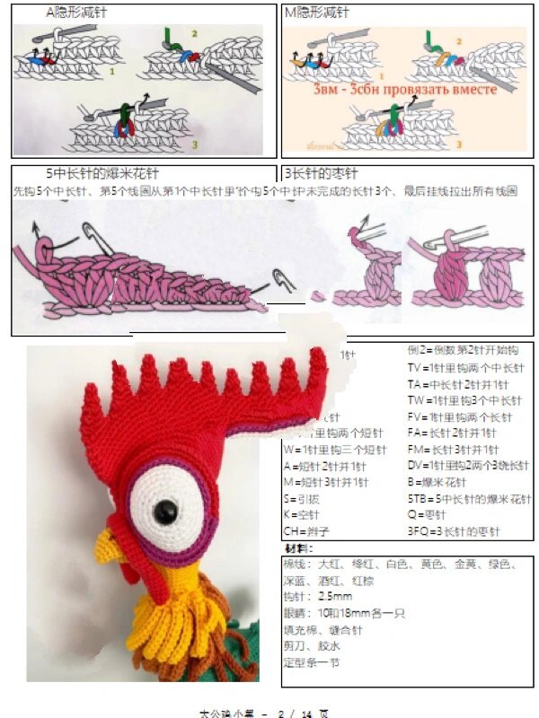 钩针大公鸡中文图解