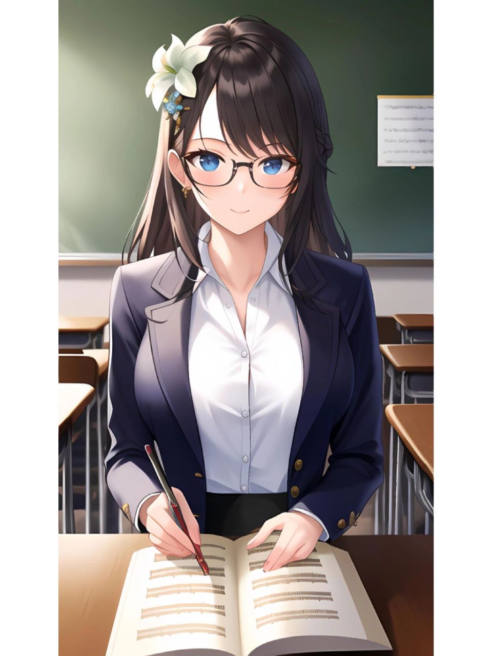 安静优雅的教室女老师,动漫二次元绘画人物