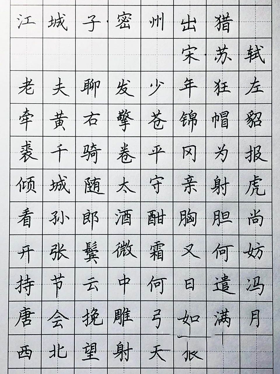 手写丨硬笔楷书 苏轼《江城子·密州出猎》 老夫聊发少年狂,左牵黄,右