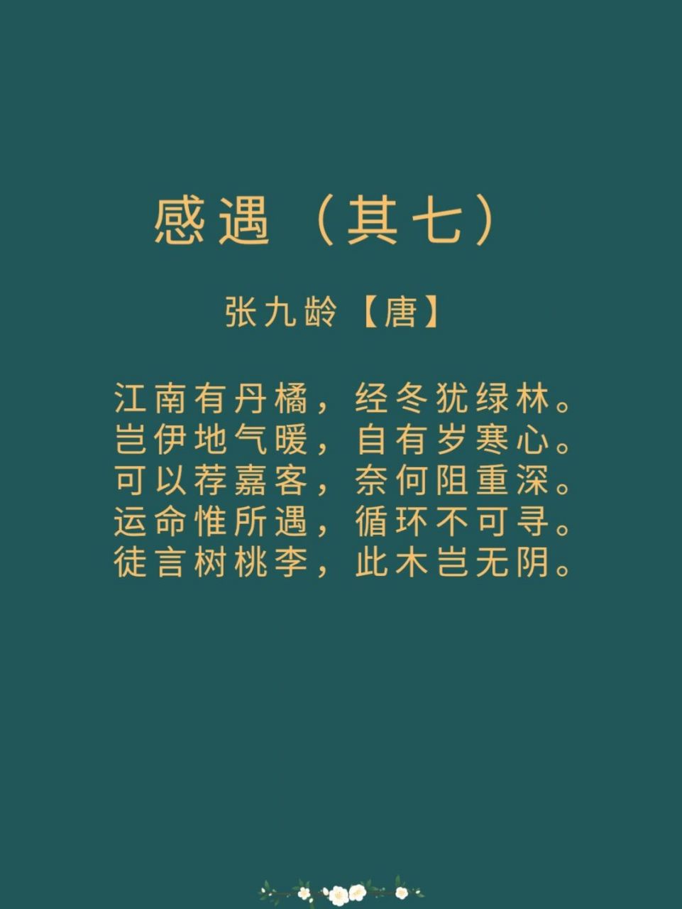 每日诗词|《感遇》张九龄 译文: 江南丹橘叶茂枝繁,经冬不凋四季常青.