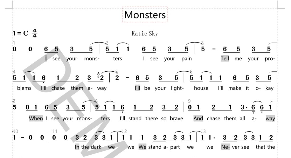 monsters钢琴简谱图片