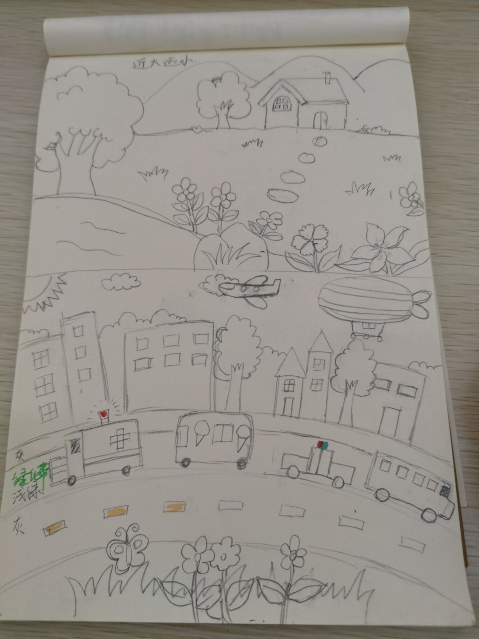 简笔画《家乡的变化》 儿童画,这是草稿图,太简单了,直接上黑板示范画