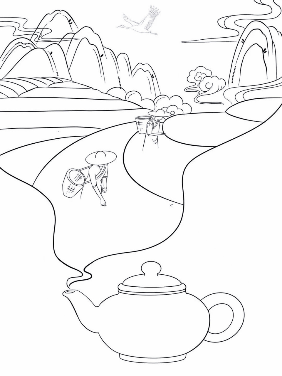 中国风茶叶包装设计|茶园采茶插画 中国风国潮茶叶包装插画,原创插画