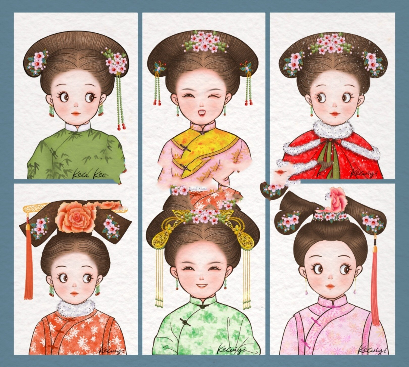 中国风系列小头像,一组可爱的清朝小格格们