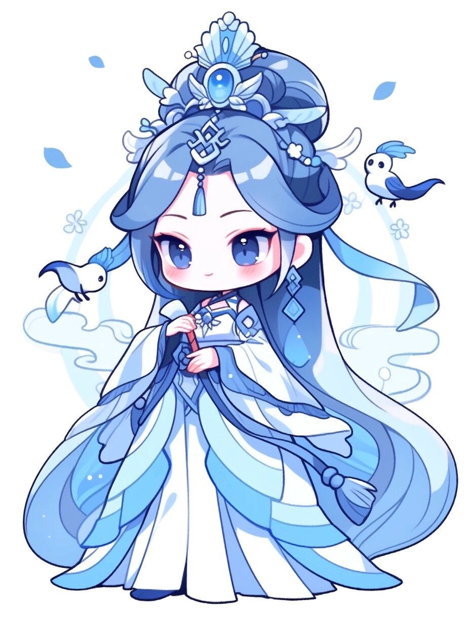 q版蓝色系古风美女主题