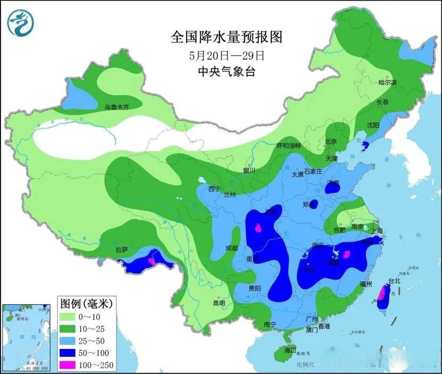 【气象干旱实况】国家气候中心给出5月20日全国气象干旱综合监测图(图