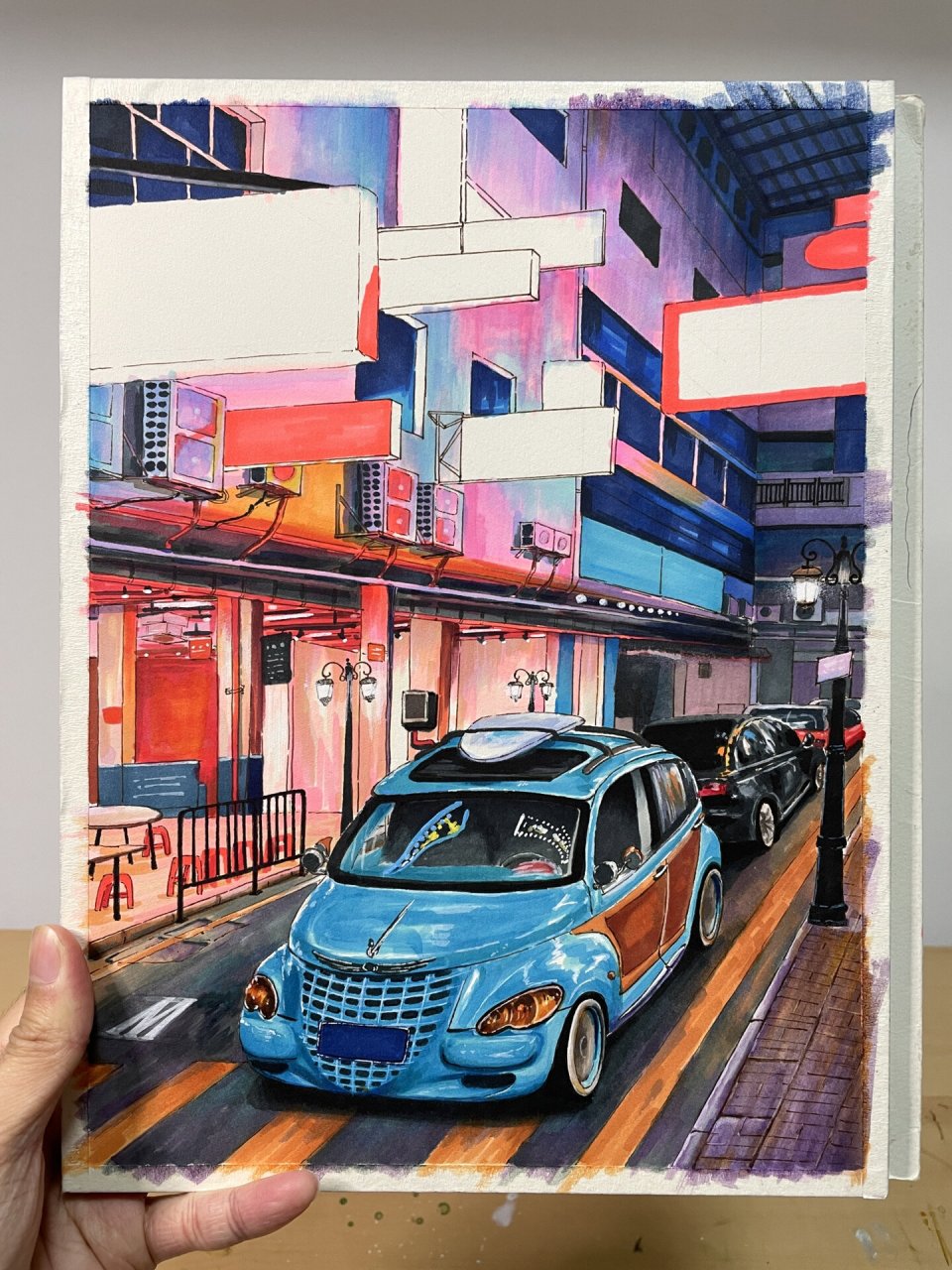 马克笔手绘——香港街道夜景 霓虹灯下的不夜城