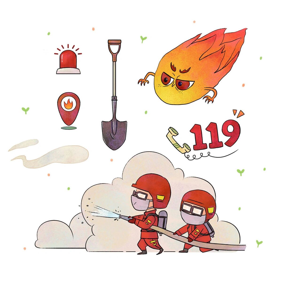 是我们身边的英雄,消防员 遇到火事第一时间拨打119喔,简笔画来自摄图