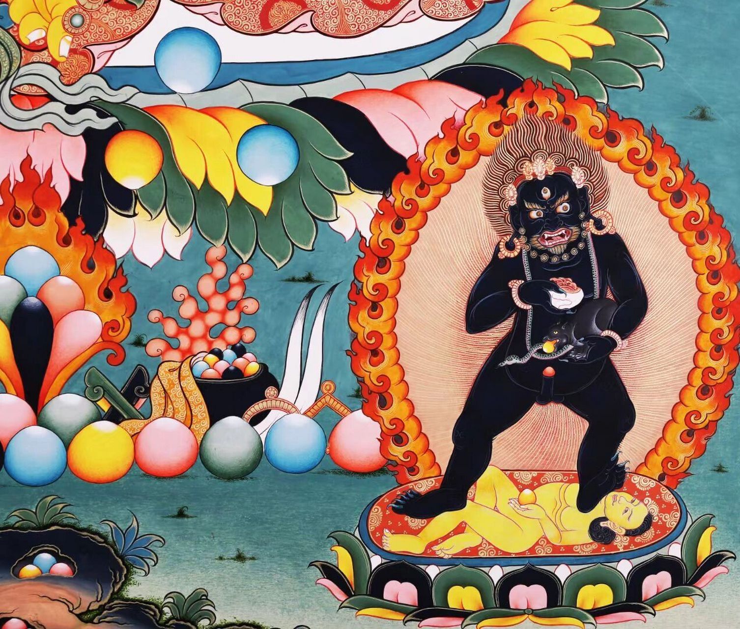 恭迎五路财神,助您收尽东南西北中五方之财 热贡精品唐卡-【五路财神