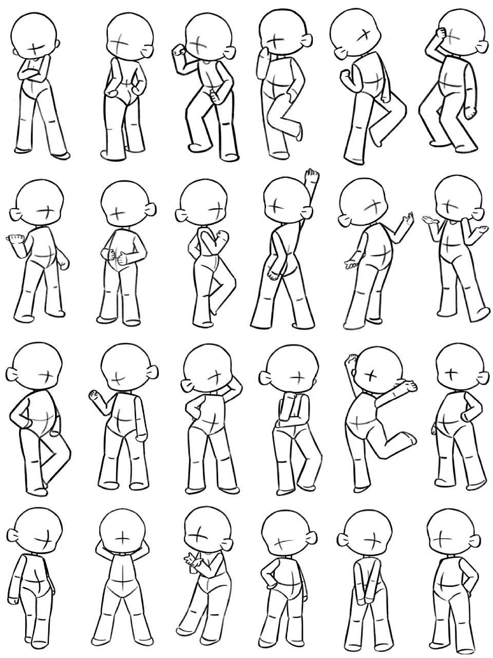 30个常见q版人体站姿大合集|动态线稿练习 常用三头身人物动态合集30