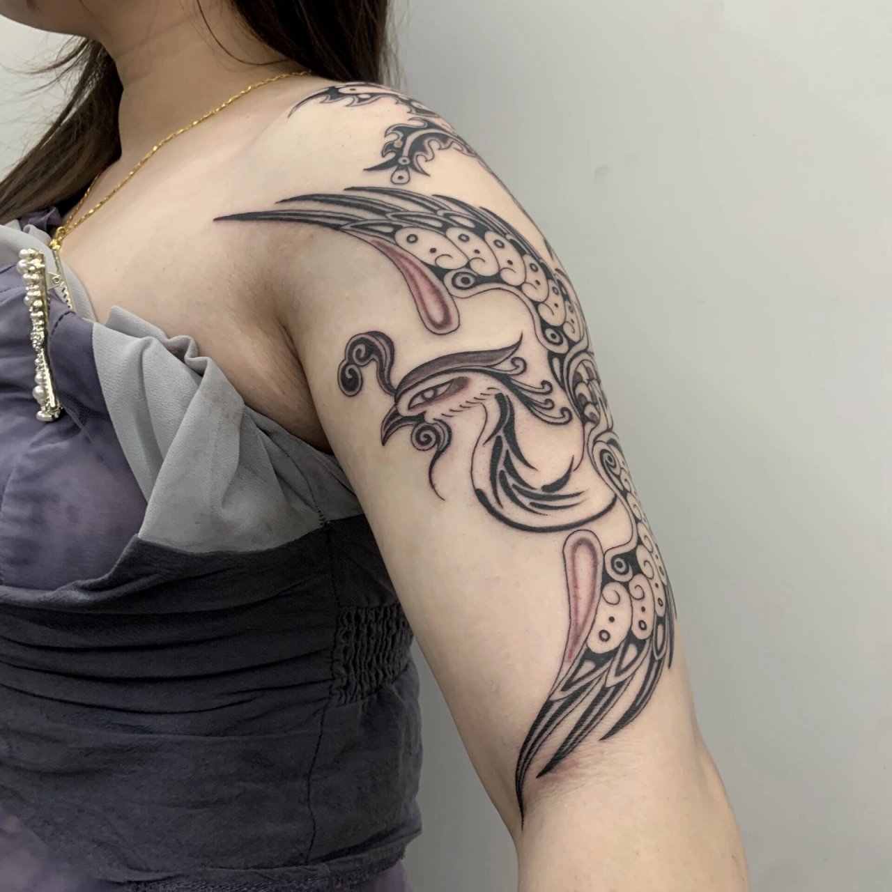 phoenix / 凤凰纹身 / blackwork tattoo 美女第一次纹这么大的涂 纹