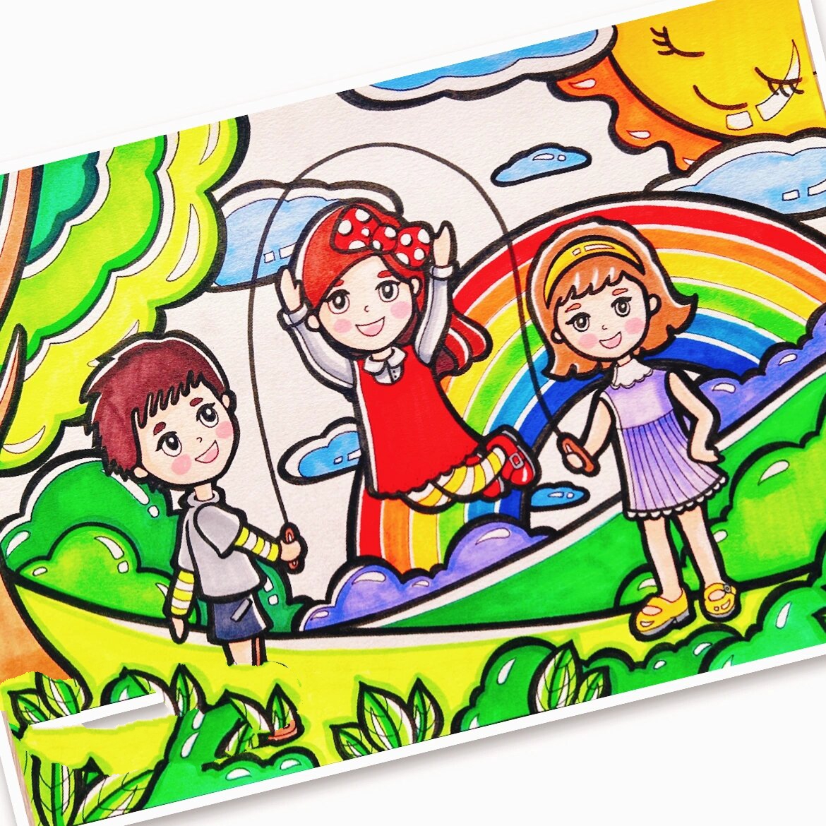 欢乐童年马克笔儿童画儿童创意美术二创