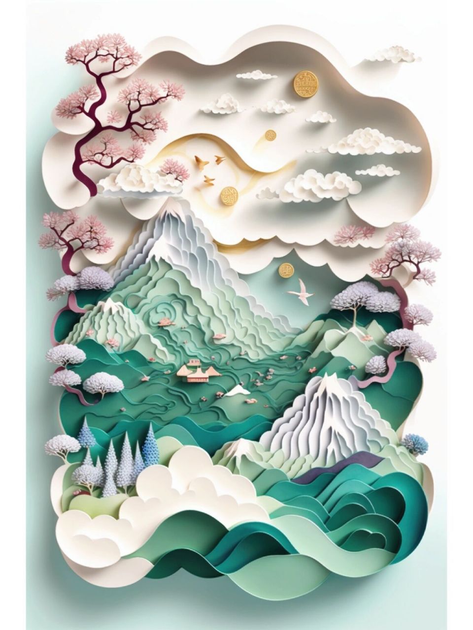 中式非遗山水剪纸|只此青绿系列 我见青山多妩媚,料青山见我应如是.