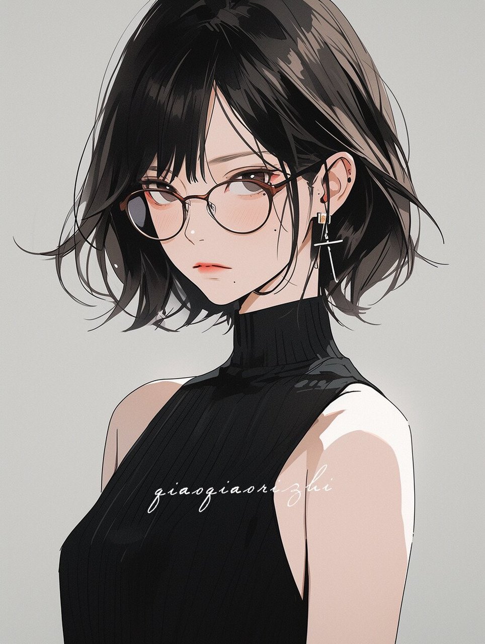 极简美学|插画头像|戴眼镜的短发女生 飒姐,眼神叨人!