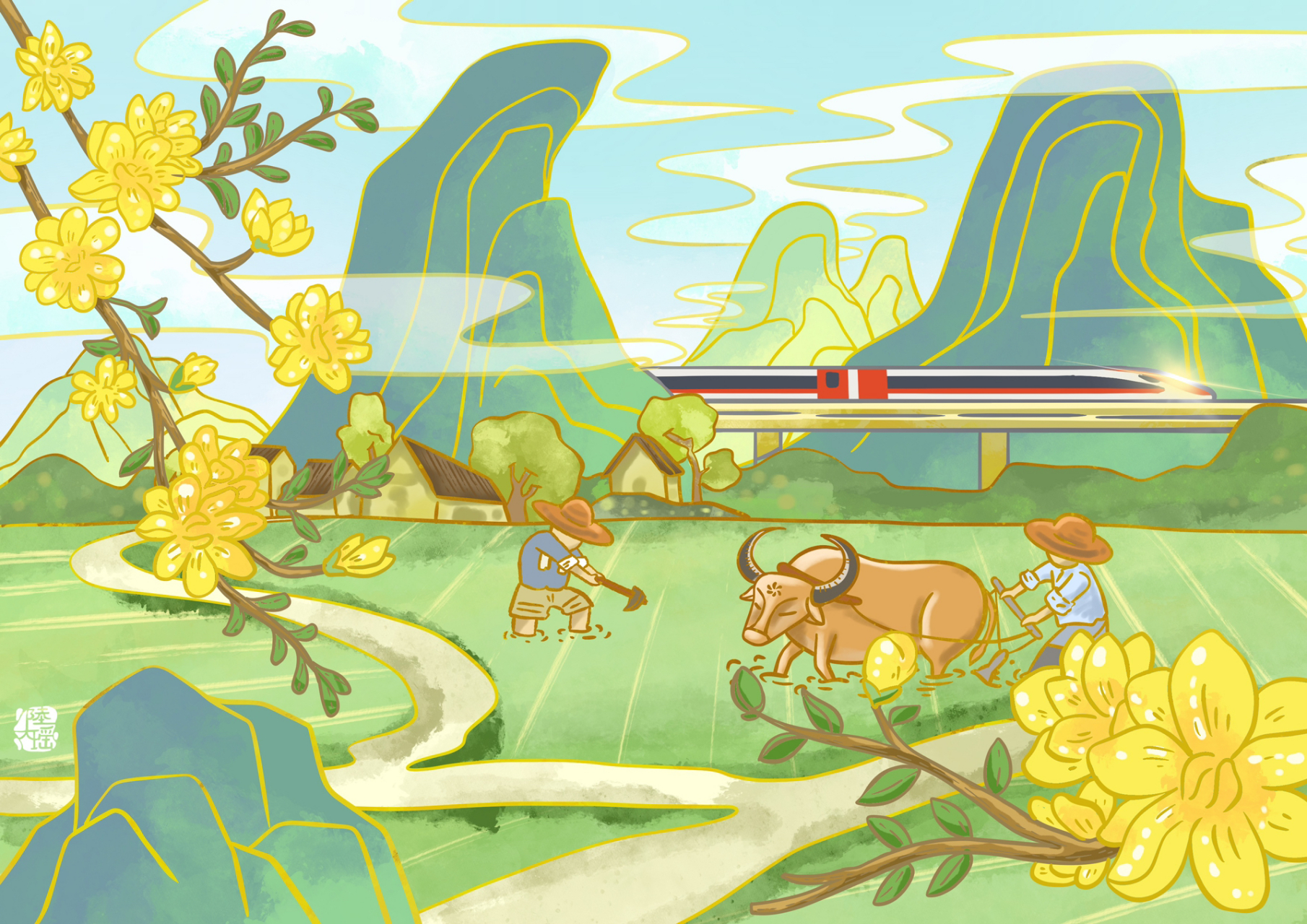 原创手绘 春耕 不负春光好时节,春耕备耕正当时.