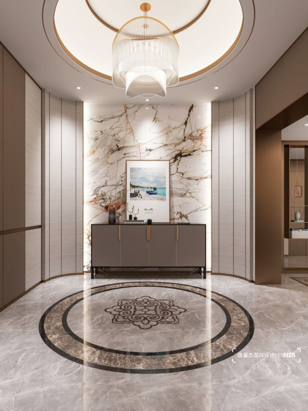 轻奢岩板玄关背景墙,入户玄关,石材玄关 轻奢风格玄关背景墙我比较