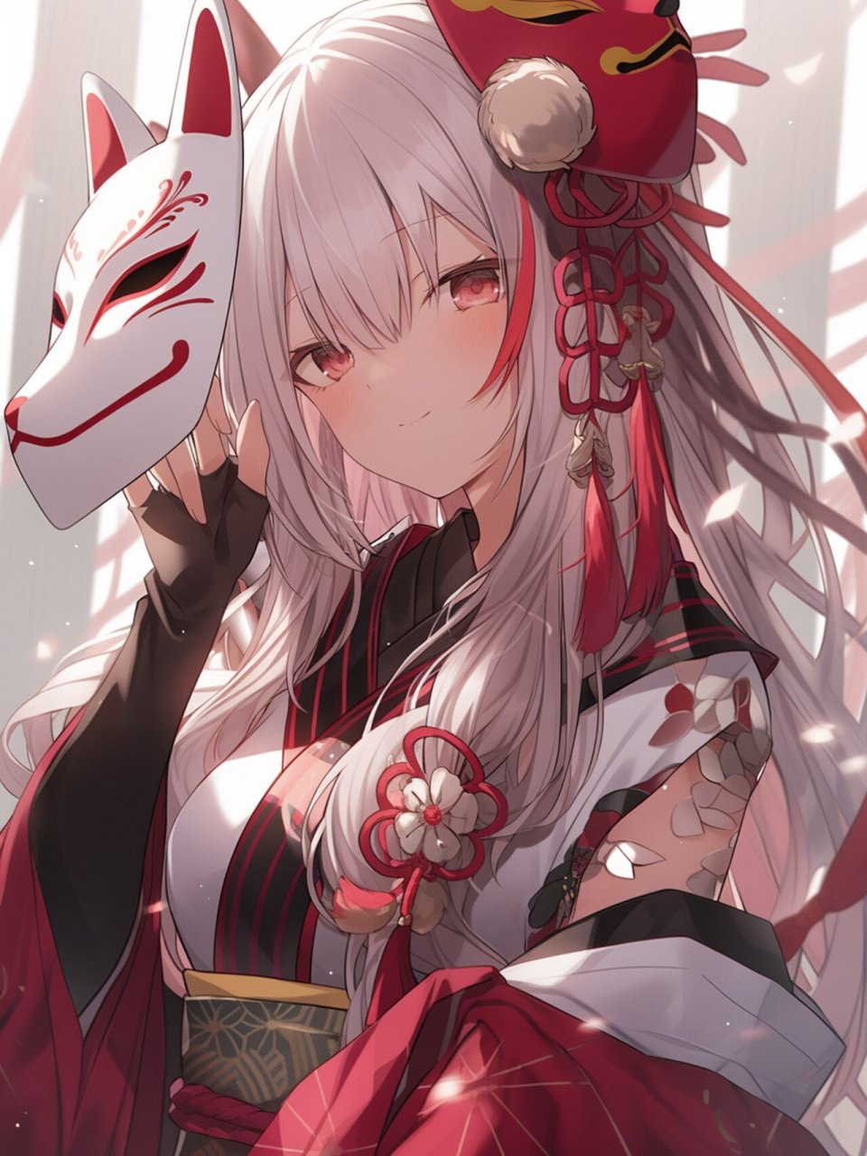 狐妖面具(附咒语) anime girl holding a katame, festive style