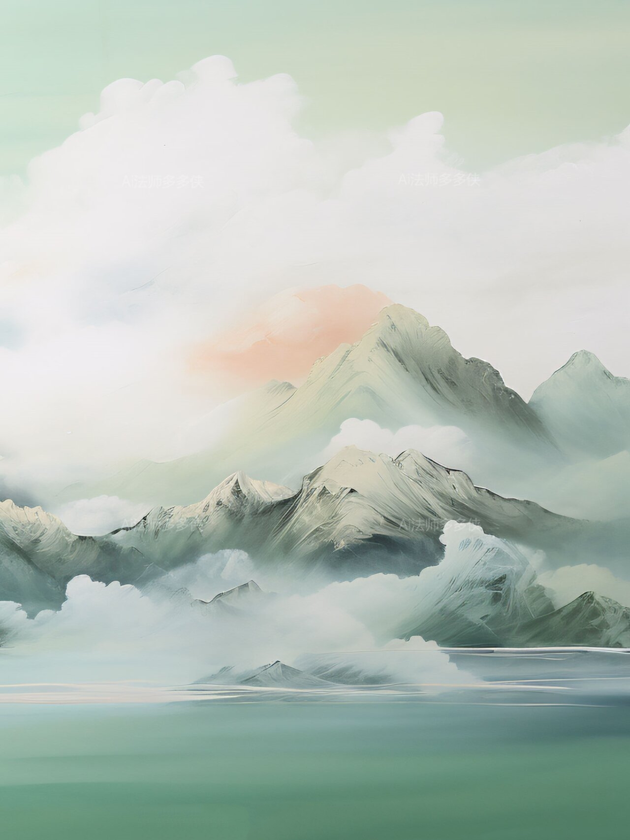 东方美学-国色粉绿|国风山水风景背景图