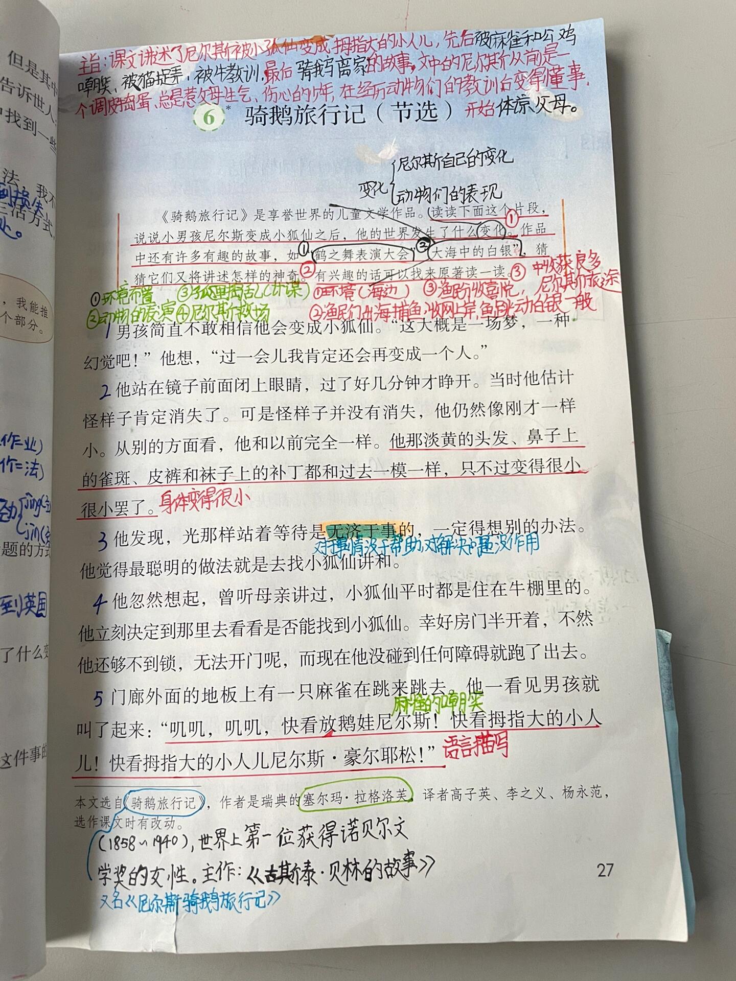 六下语文《骑鹅旅行记》课堂笔记