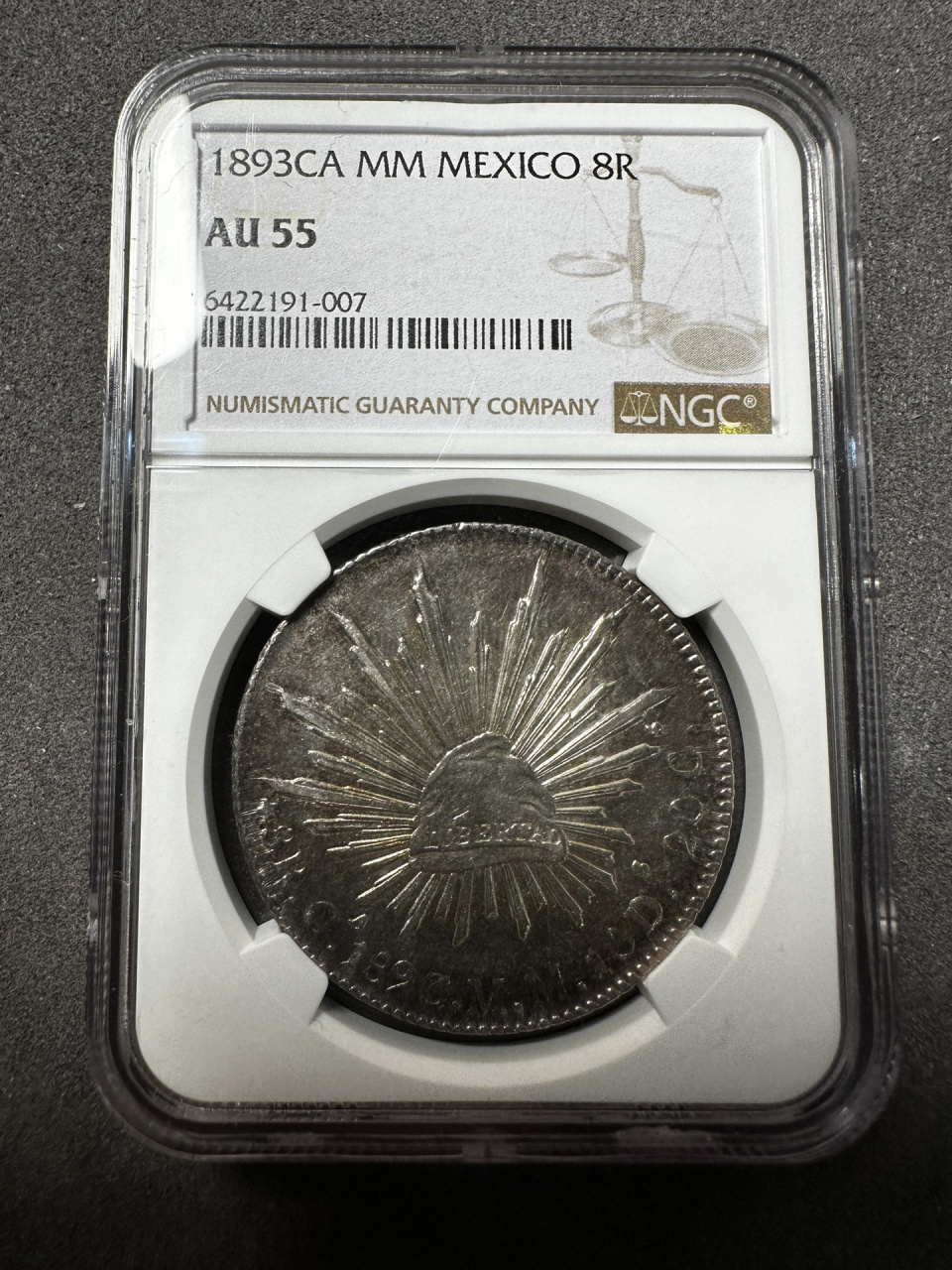 墨西哥98991893ca 8r鹰洋银币 ngc au55 鹰洋,大名鼎鼎的存在,我