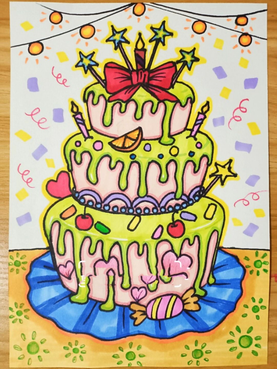 儿童创意简笔画美味漂亮水果生日多层蛋糕 线稿在主页,请耐心寻找哦