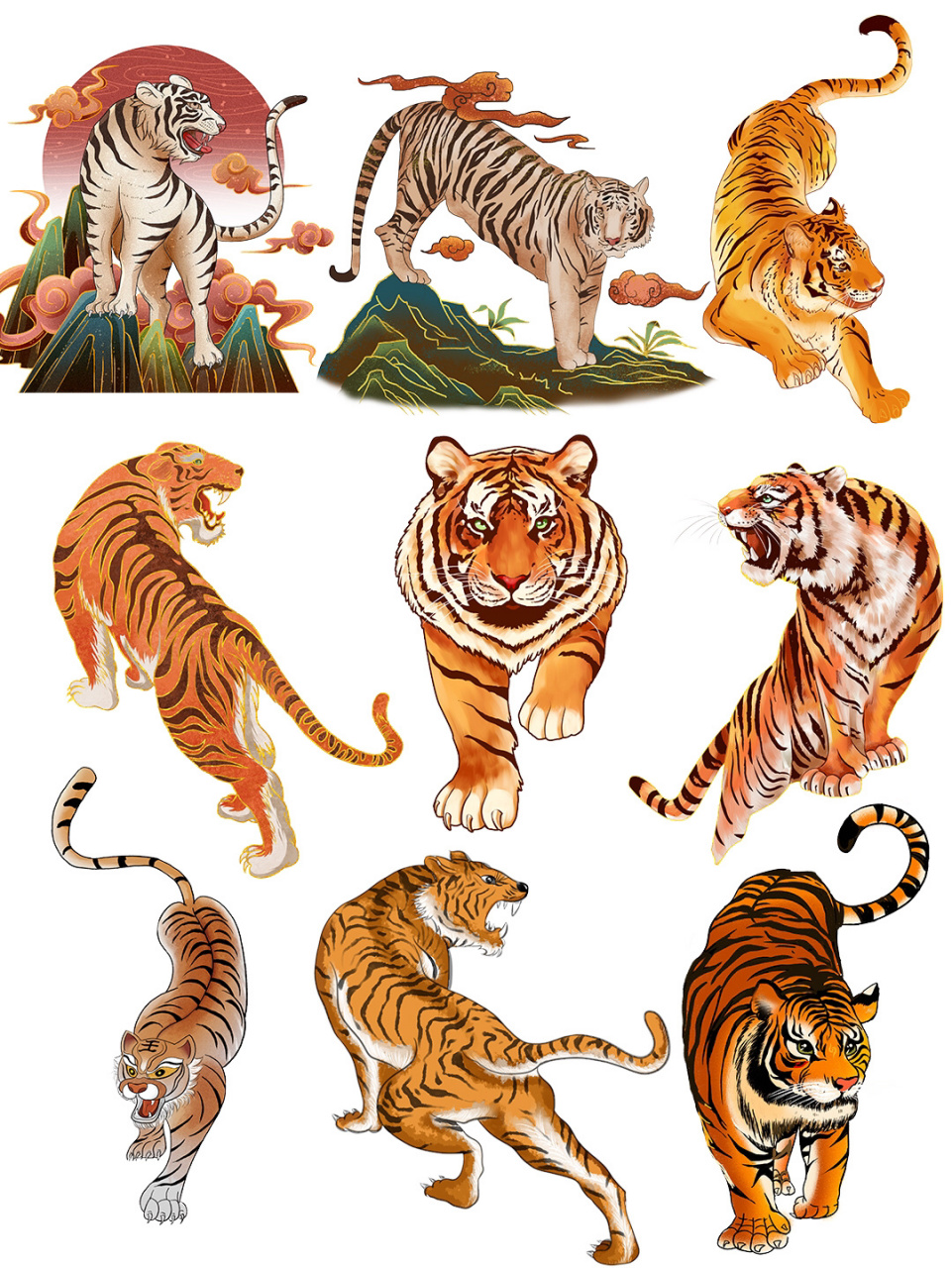 手绘国潮插画97卡通老虎形象97png免扣 97今天给大家带来一组