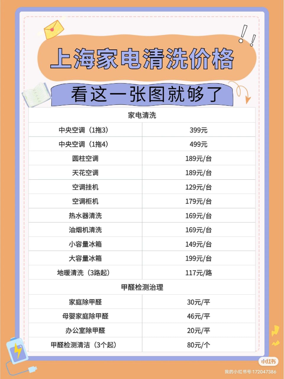 上海家电清洗价格表 家政服务 想你所想 需你所需