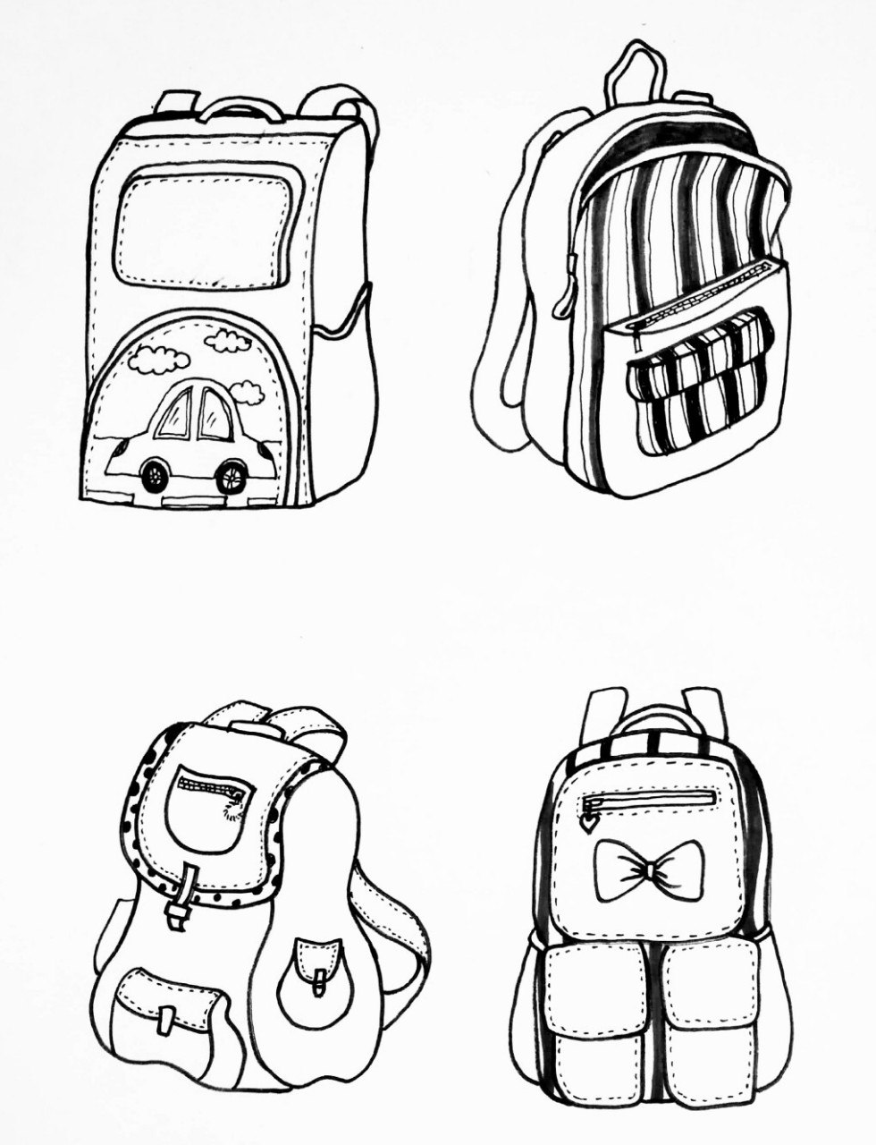 简笔画  线描画  素材|线描书包 适合年龄 适合6——9岁的小朋友 教学